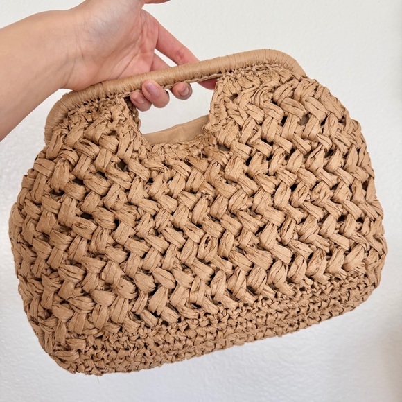 🌴 Beige Natural Raffia Straw Clutch Bag w/ Removable Shoulder Chain Strap - Picture 6 of 6